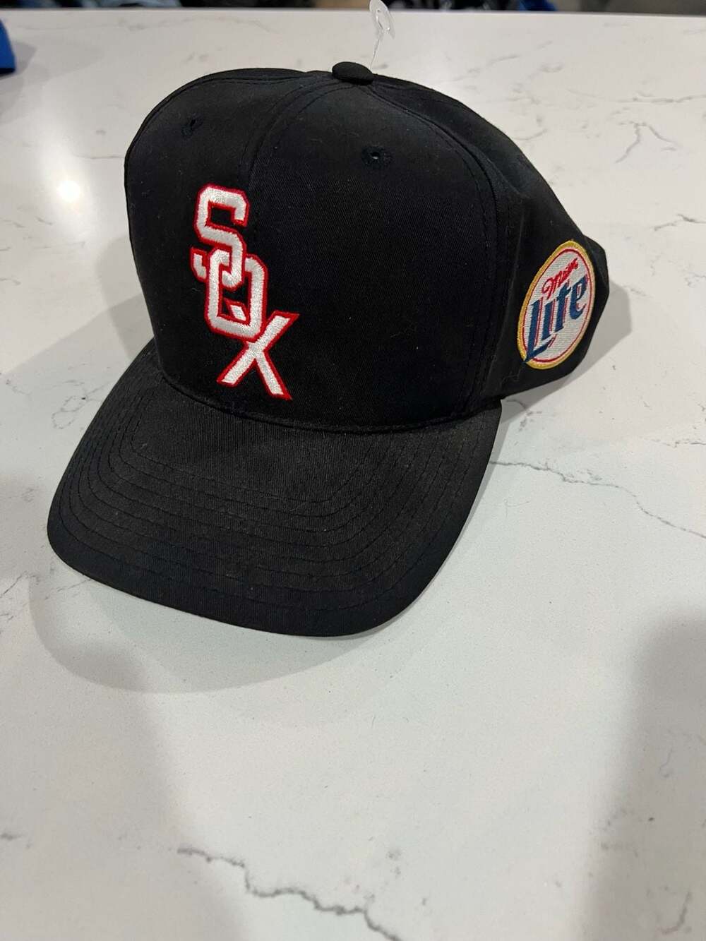 Vintage Chicago White Sox Miller Lite Logo Snapback Hat Black Green Underbrim